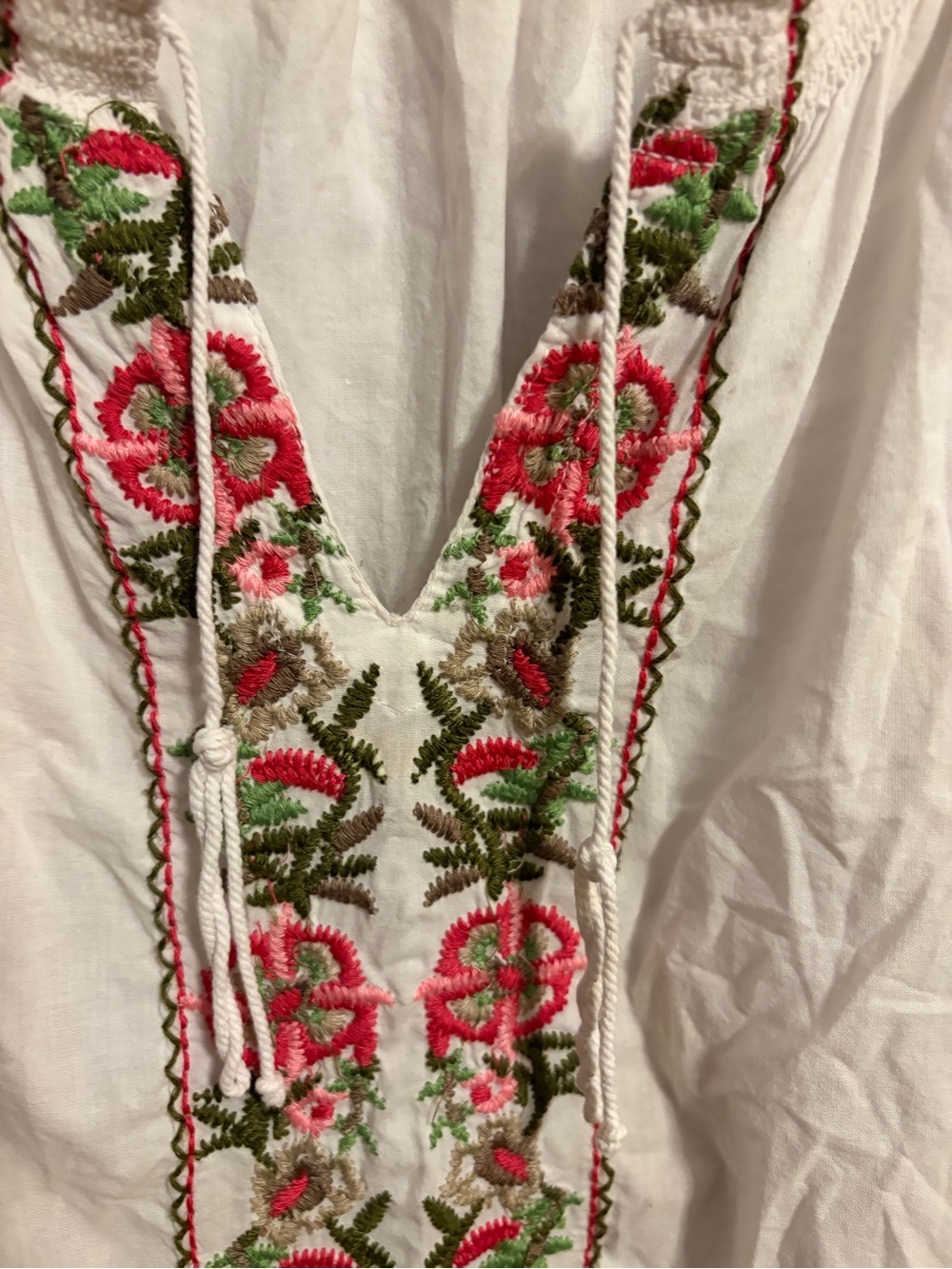 Jennifer & Grace White Peasant Top with Pink and Green Embroidery - Picture 2 of 5